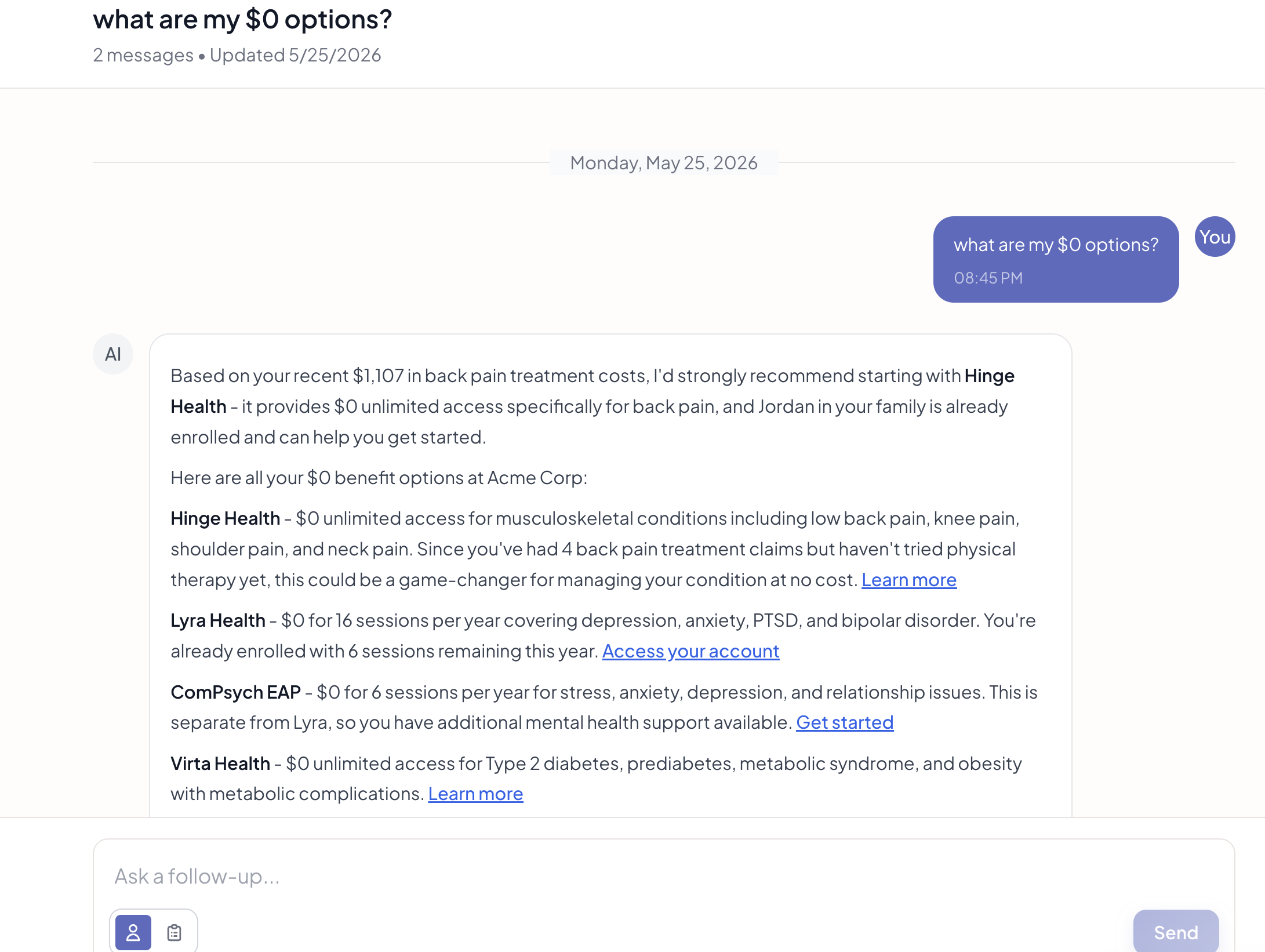 Simplify Health Benefits Companion conversation